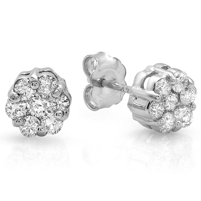 0.69ct Invisible Diamond Stud Earrings on 14K White Gold