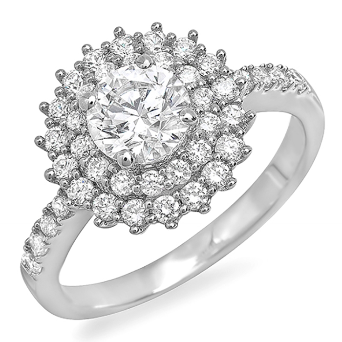 1.3 ctw Double Halo Engagement Ring on White Gold
