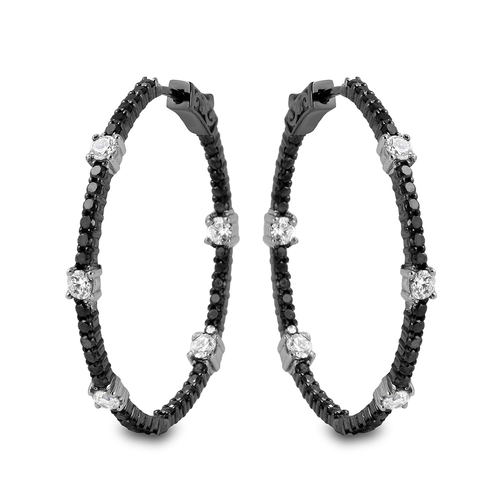 1.77ct Black Diamond Hoop Earrings on 14K Gold