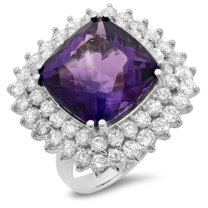 11.7ct Amethyst and Diamond Ring on 14k White Gold