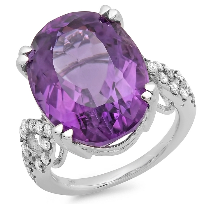 15.03ct Amethyst and Diamond Ring on 14k White Gold
