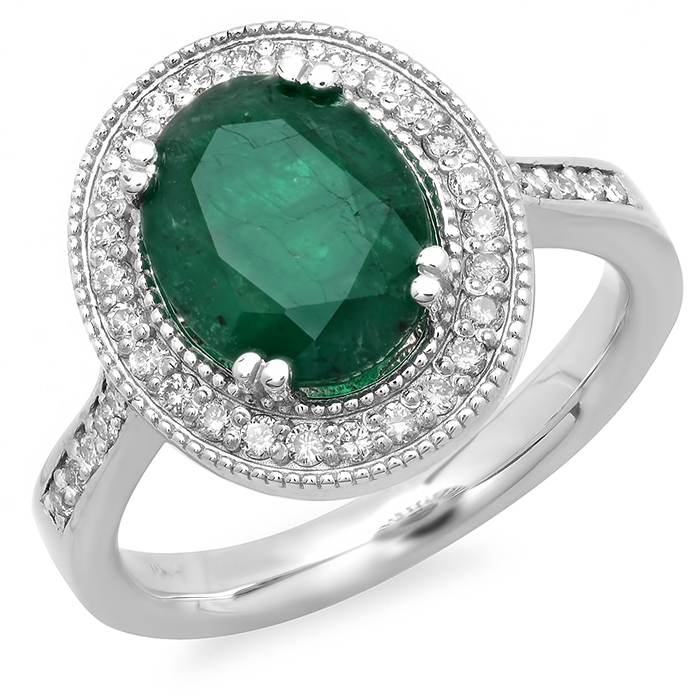 2.61ct Emerald and Diamond Ring on 14k White Gold