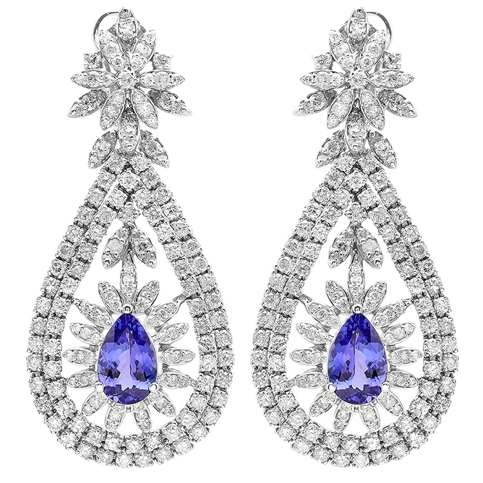 5.38ct Tanzanite and Diamond Chandelier Earrings on 14K White Gold