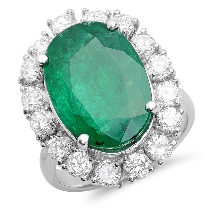 8.58ct Emerald and Diamond Ring on 14k White Gold