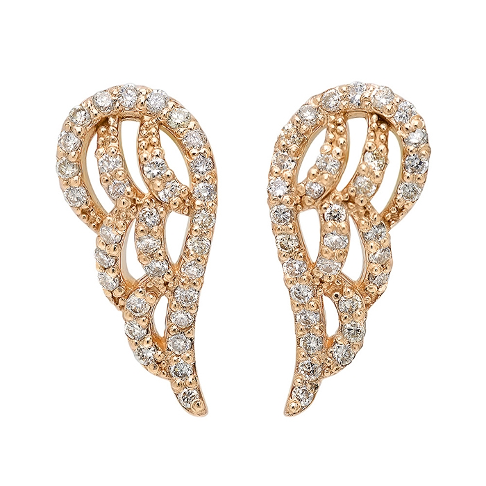 Diamond Angel Wing Earrings on 14K Yellow Gold