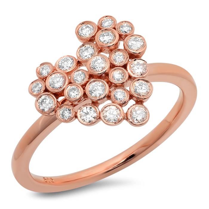 Diamond Heart Cluster Ring on 14K Rose Gold