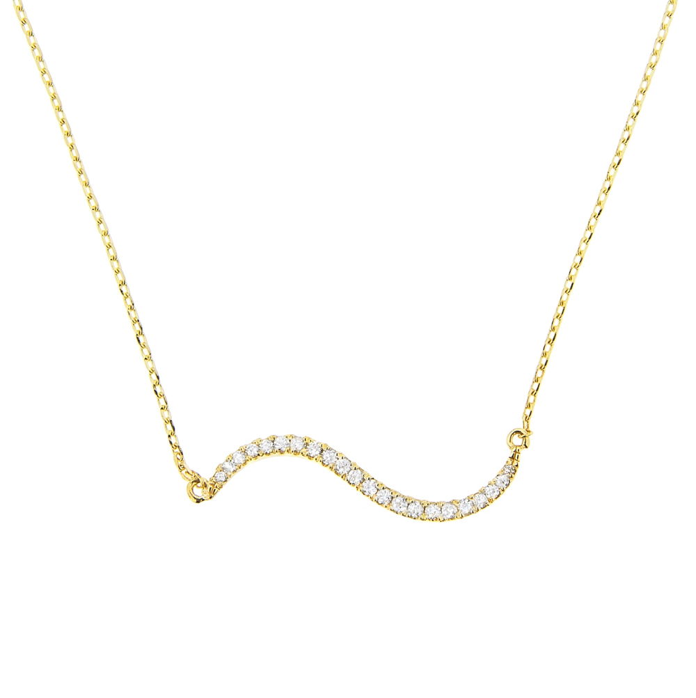 Double Curve Diamond Bar Necklace on 14K Yellow Gold