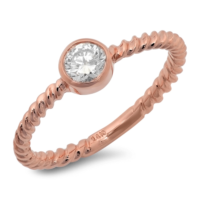 Little Diamond Cup Ring on Twisted 14K Rose Gold