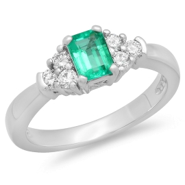 0.45ct Emerald and Diamond Ring on 14k White Gold