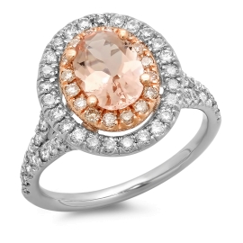 1ct Morganite Double Halo Ring on Rose & White Gold
