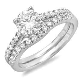 1 carat Brilliant cut Diamond Bridal Set White Gold