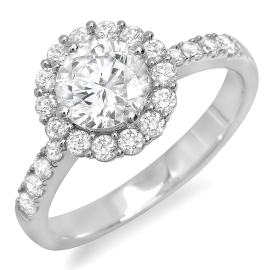 1 carat Diamond Halo Engagement Ring on White Gold