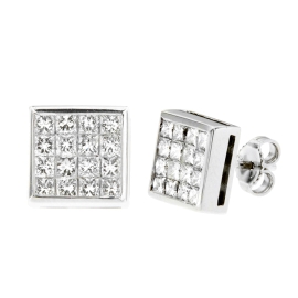 1.8ct Invisible Princess Diamond Stud Earrings on White Gold