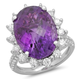 11.57ct Amethyst and Diamond Ring on 14k White Gold