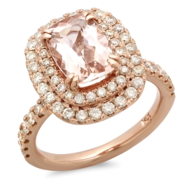 Cushion Cut Morganite Engagement Ring on 14K Rose Gold