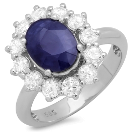2.39ct Blue Sapphire and Diamond Ring on 14K White Gold