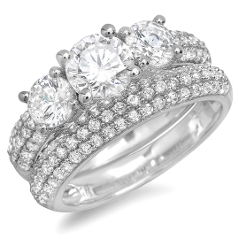 3 carat Three Stone Diamond Ring Bridal Set White Gold