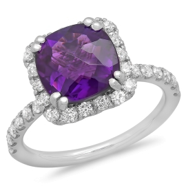 2.85ct Amethyst and Diamond Ring on 14k White Gold