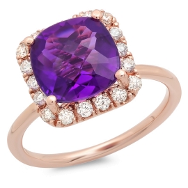 3.04ct Amethyst and Diamond Ring on 14k Rose Gold