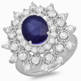 3.31ct Blue Sapphire and Diamond Ring on 14K White Gold