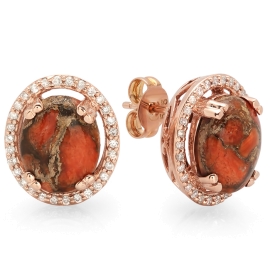 3.45ct Copper Red Turquoise and Diamond Earrings on 14K Rose Gold