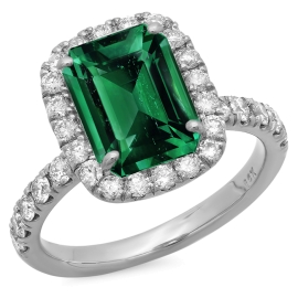 4.08ct Emerald and Diamond Ring on 14k White Gold