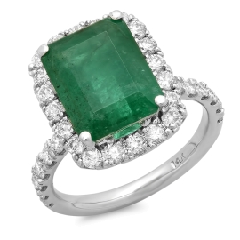 5.3ct Emerald and Diamond Ring on 14k White Gold