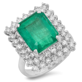 6.23ct Emerald and Diamond Ring on 14k White Gold