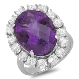 9.91ct Amethyst and Diamond Ring on 14k White Gold