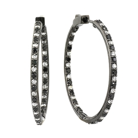 Black and White Diamond Hoop Earrings on 14K Black Gold