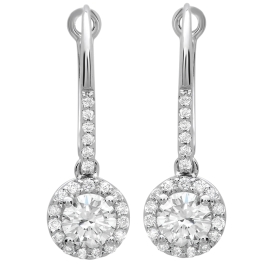 Diamond Halo Clip Earrings on 14K White Gold