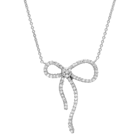 Diamond Bow Necklace on 14K White Gold