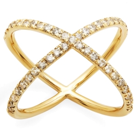Diamond X Ring on 14k Yellow Gold