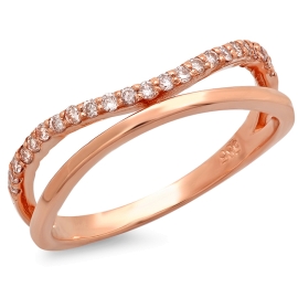 Double Band Curved Diamond Ring on 14K Rose Gold