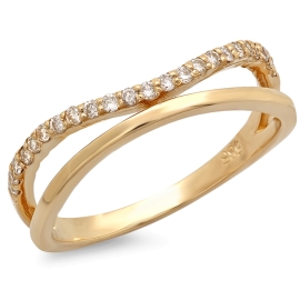 Double Band Curved Diamond Ring on 14K Yellow Gold