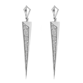 Geometric Diamond Dangle Earrings on 14K White Gold