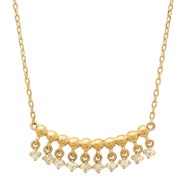 Golden Beaded Diamond Pendant Necklace on Yellow Gold