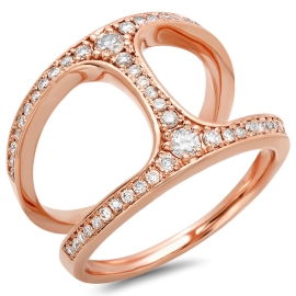 H Shape Double Band Diamond Ring on 14K Rose Gold