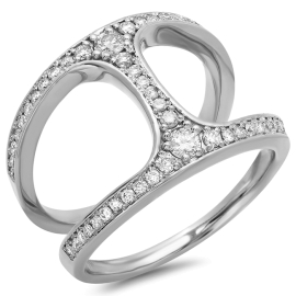 H Shape Double Band Diamond Ring on 14K White Gold