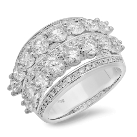 Multi Row 3.66ct Diamond Fashion Ring on 14K White Gold