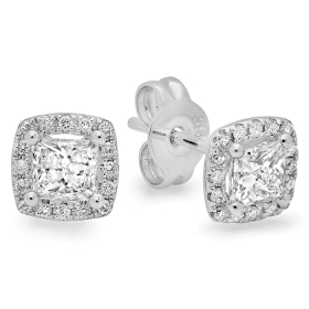 0.72 ctw Princess Cut Diamond Stud Earrings on 14K White Gold