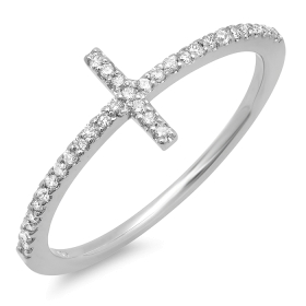 Diamond Cross Ring on 14K White Gold