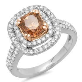 1ct Cognac Brown Diamond Halo Ring on 14K White Gold