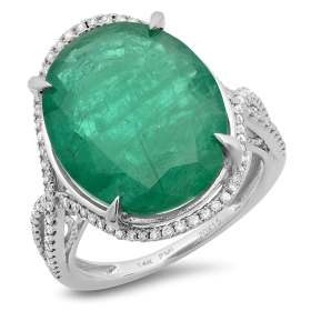 10 ct green oval Emerald & Diamond Ring 14K White Gold
