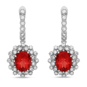 4.29 ct Red Andesine-Labradorite Diamond Drop Earrings on 14K White Gold