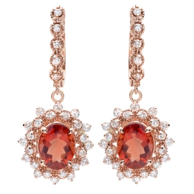 4.57 ct Red Andesine-Labradorite & Diamond Earrings on 14K Rose Gold