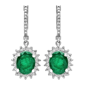4.82 ct Emerald & Diamond Drop Earrings on 14K White Gold
