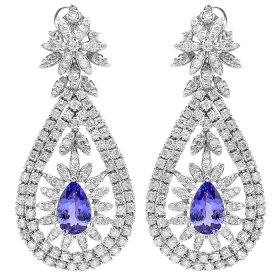 5.38 ct Tanzanite & Diamond Chandelier Earrings on 14K White Gold