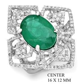 5 ct Emerald & Diamond Statement Ring 14K White Gold