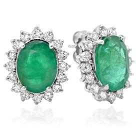 7.79 ct Oval Emerald & Diamond Earrings on White Gold